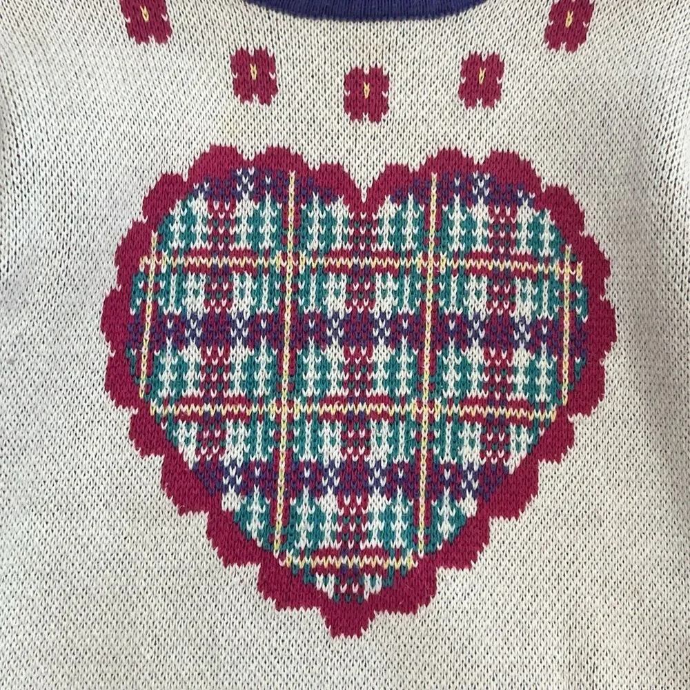 Vintage 90s Gymboree Rainbow Tag Sweater Plaid Heart Floral Cotton Girls Medium